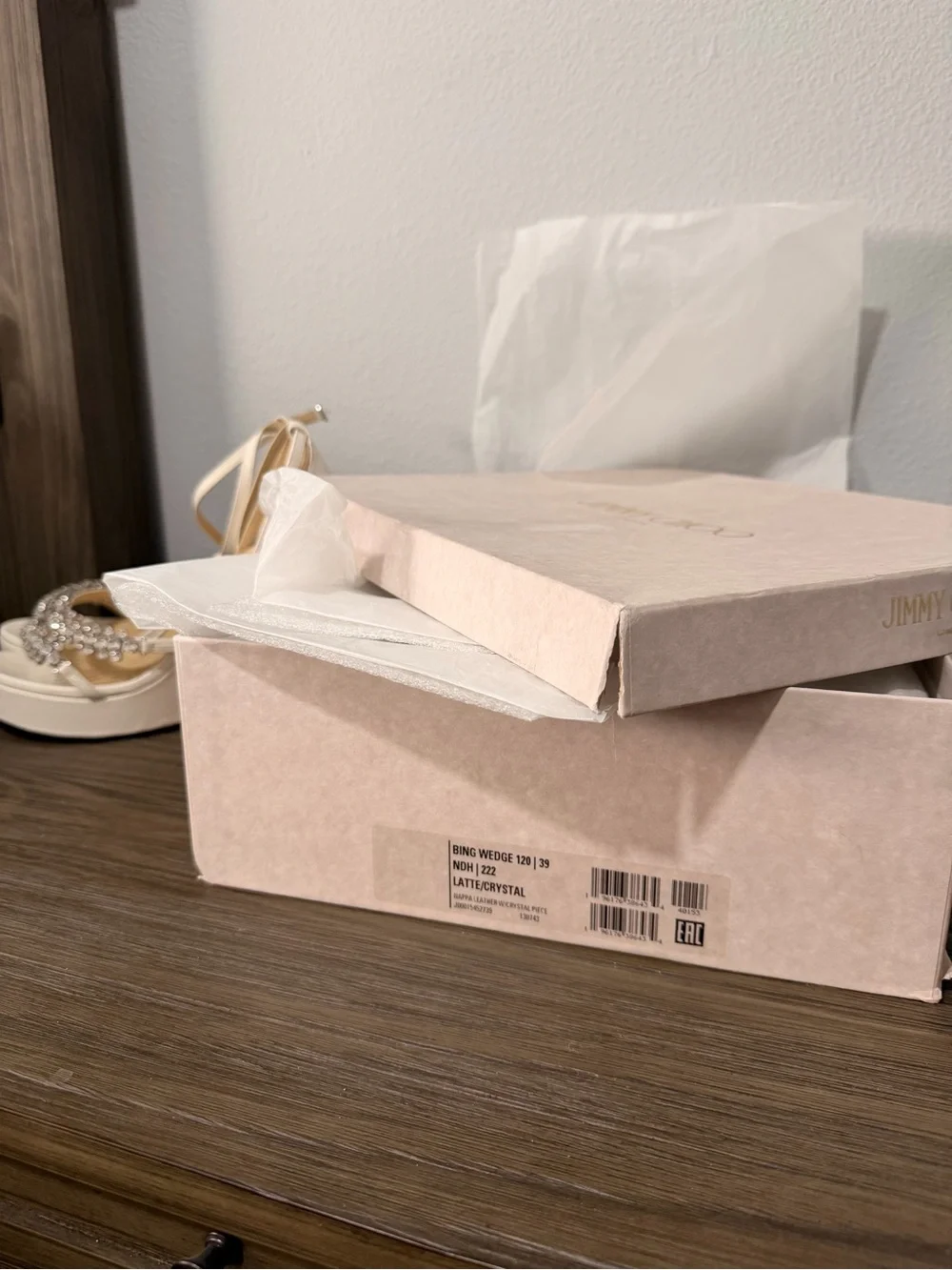 Jimmy Choo Bing Wedges in Latte/Crystal, Size 39 EU, Size 9 US, worn once